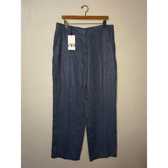 Zara Linen Pants, blue with sparkles size XL - Picture 1 of 7